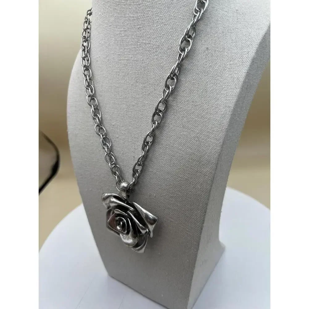 Silver Tone Rose Pendant Necklace - Picture 4 of 8